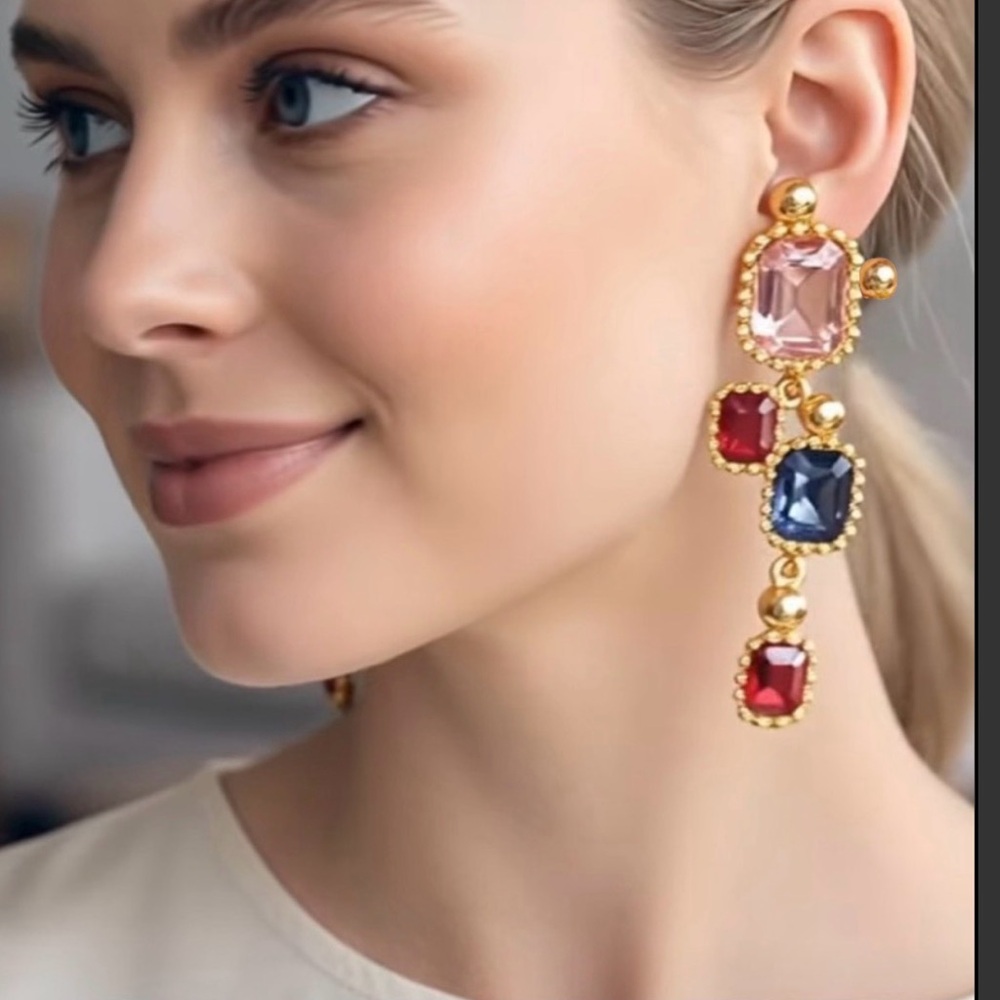 Oscar de la Renta crystal mosaic mobile crystal scramble earrings